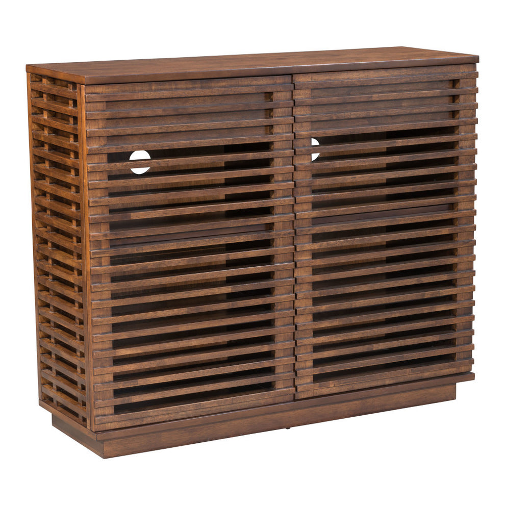 Walnut Wood Accent Cabinet With Three Shelves And Two Drawers By Homeroots | Cabinets | Modishstore - 3