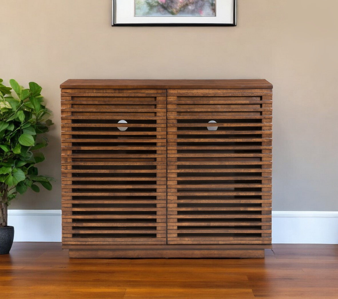 Walnut Wood Accent Cabinet With Three Shelves And Two Drawers By Homeroots | Cabinets | Modishstore - 1