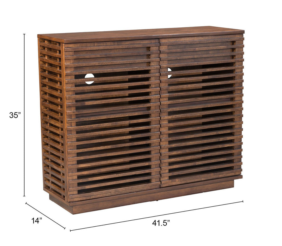Walnut Wood Accent Cabinet With Three Shelves And Two Drawers By Homeroots | Cabinets | Modishstore - 8