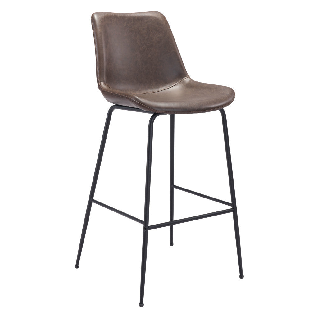 Brown and Black Steel Low Back Bar Height Bar Chair By Homeroots | Bar Stools | Modishstore - 4