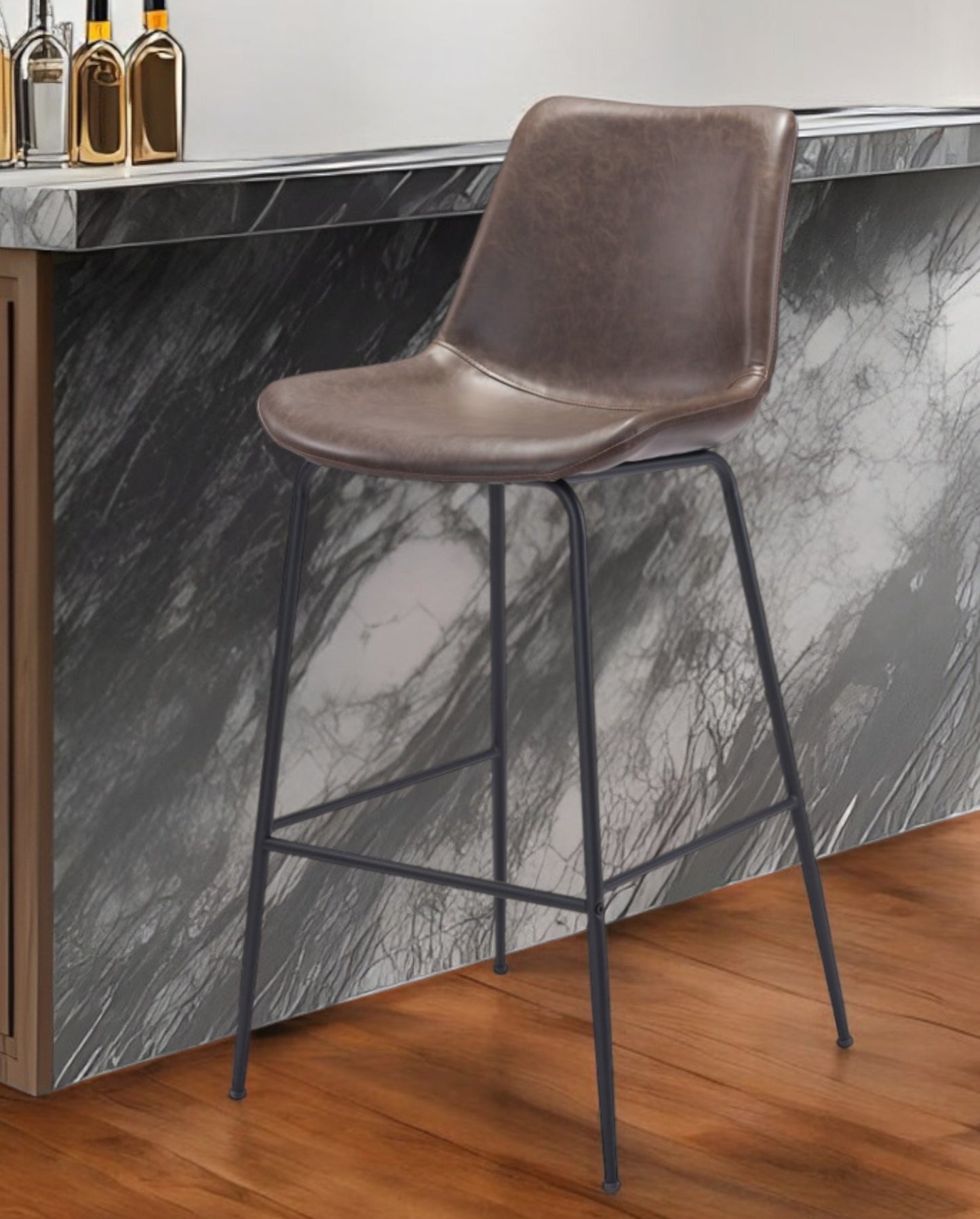 Brown and Black Steel Low Back Bar Height Bar Chair By Homeroots | Bar Stools | Modishstore - 1