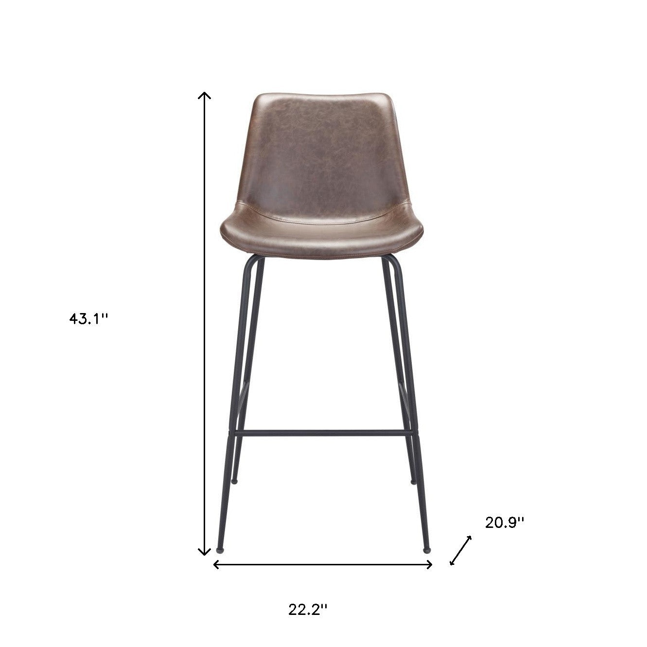 Brown and Black Steel Low Back Bar Height Bar Chair By Homeroots | Bar Stools | Modishstore - 3