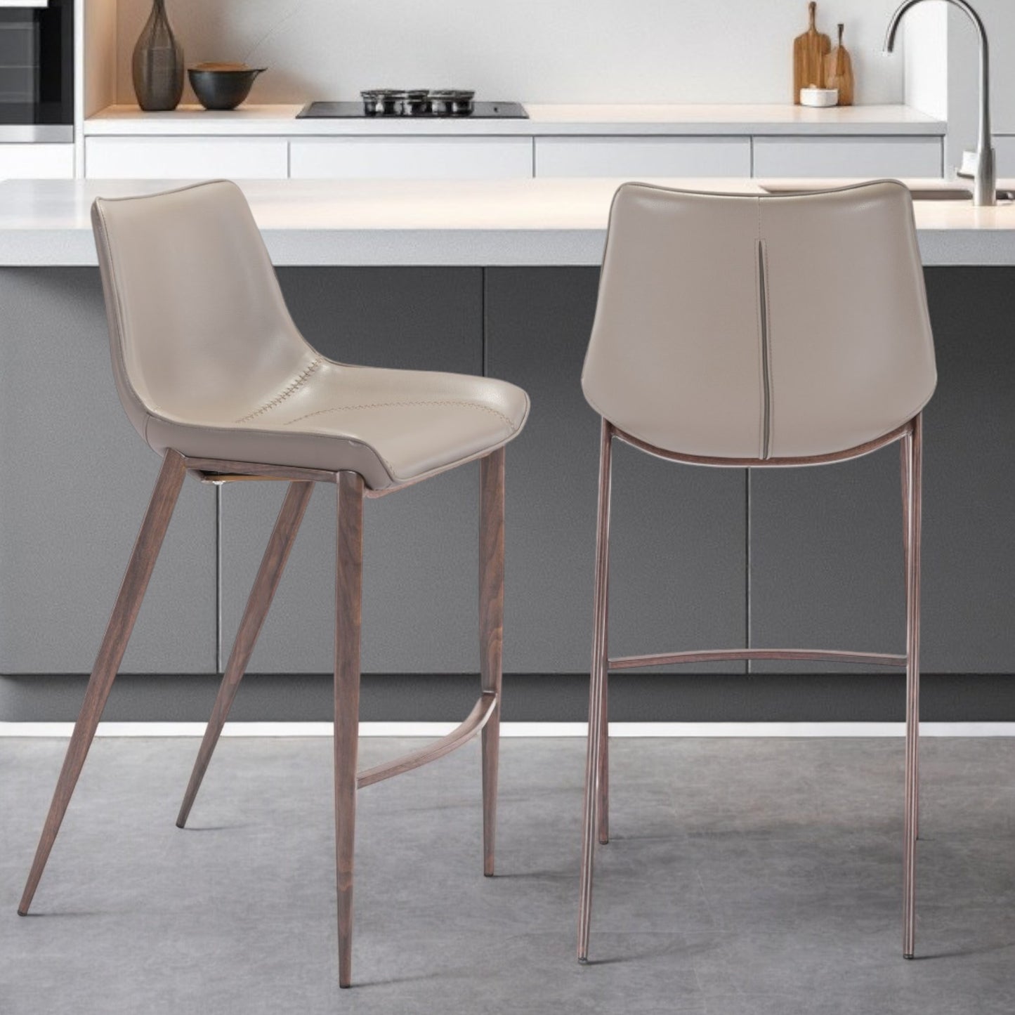 Set of Two Gray And Brown Steel Low Back Bar Height Bar Chairs By Homeroots | Bar Stools | Modishstore - 1