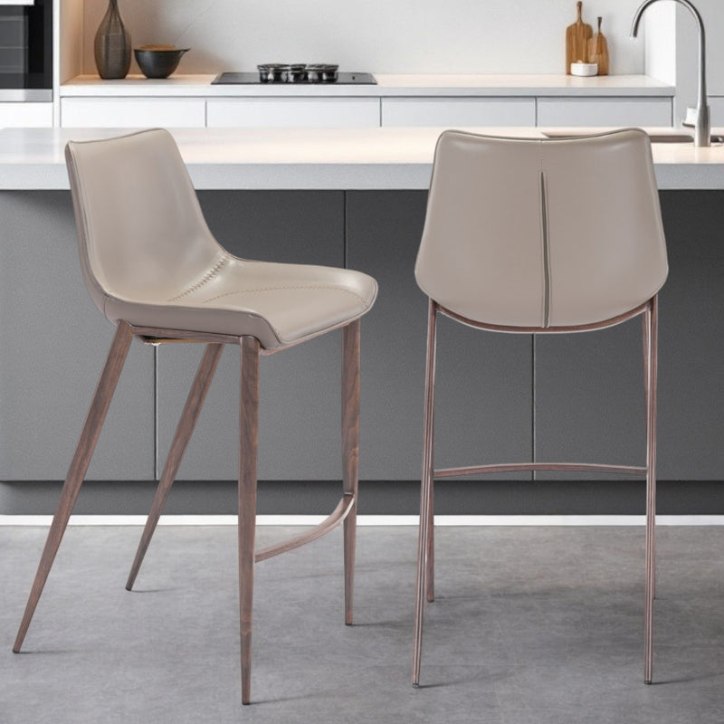 Set of Two Gray And Brown Steel Low Back Bar Height Bar Chairs By Homeroots | Bar Stools | Modishstore - 1