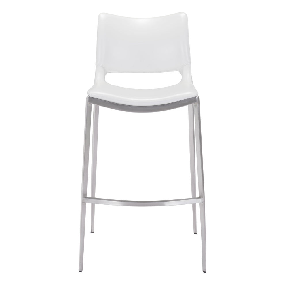 Set of Two White And Silver Steel Low Back Bar Height Bar Chairs By Homeroots | Bar Stools | Modishstore - 2