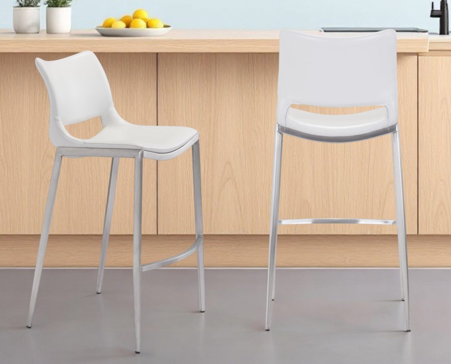 Set of Two White And Silver Steel Low Back Bar Height Bar Chairs By Homeroots | Bar Stools | Modishstore - 6