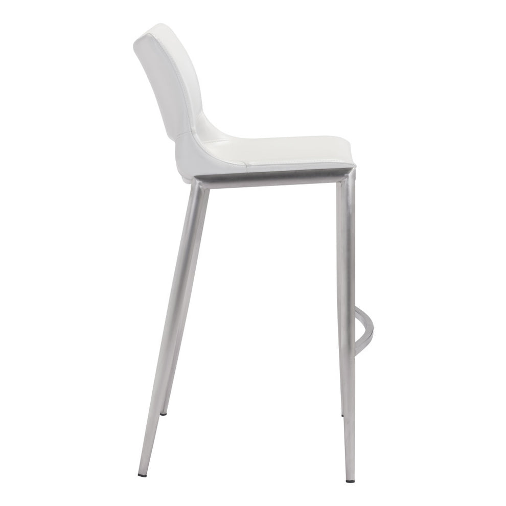Set of Two White And Silver Steel Low Back Bar Height Bar Chairs By Homeroots | Bar Stools | Modishstore - 4