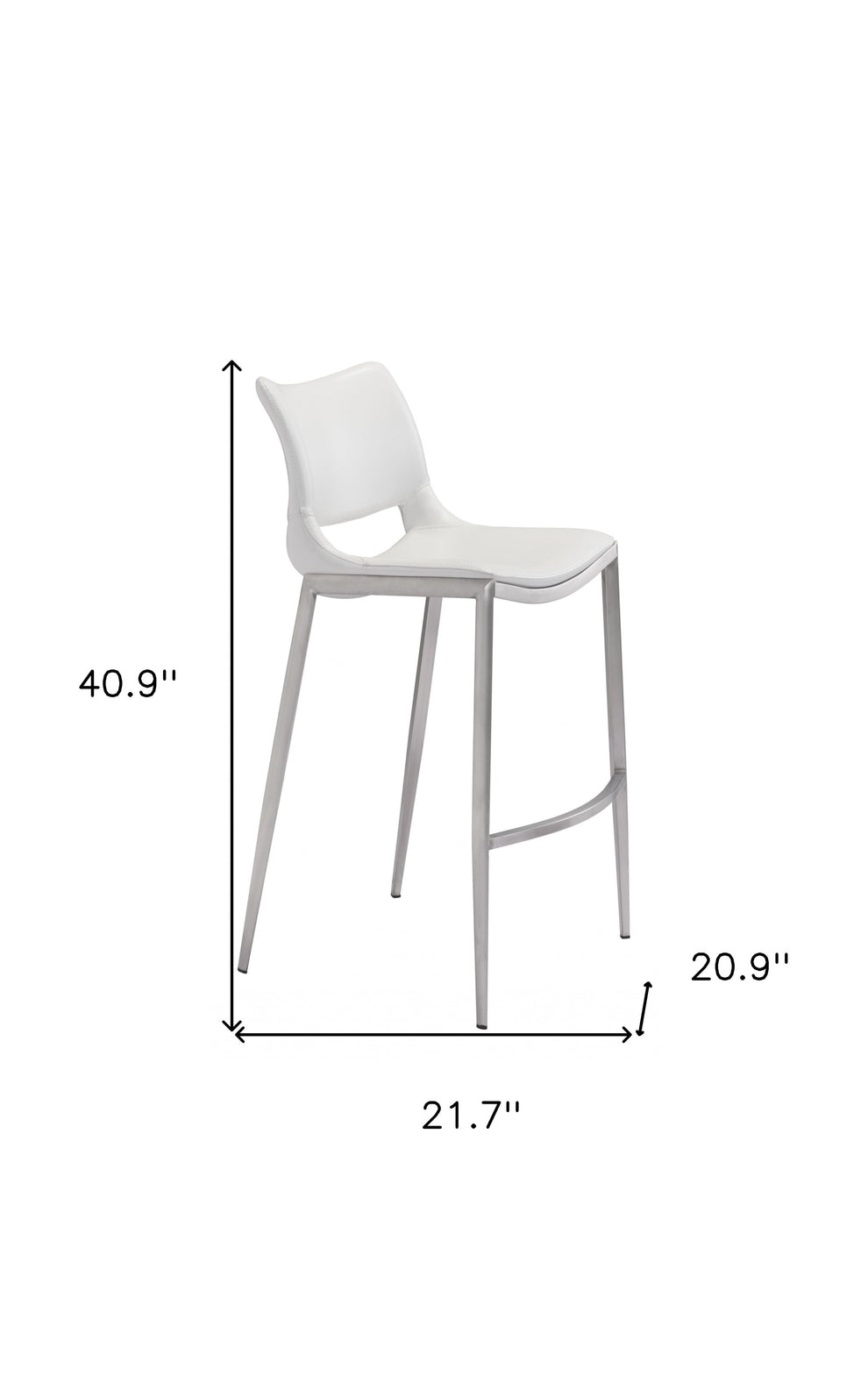 Set of Two White And Silver Steel Low Back Bar Height Bar Chairs By Homeroots | Bar Stools | Modishstore - 7