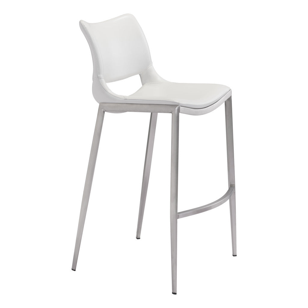 Set of Two White And Silver Steel Low Back Bar Height Bar Chairs By Homeroots | Bar Stools | Modishstore - 1