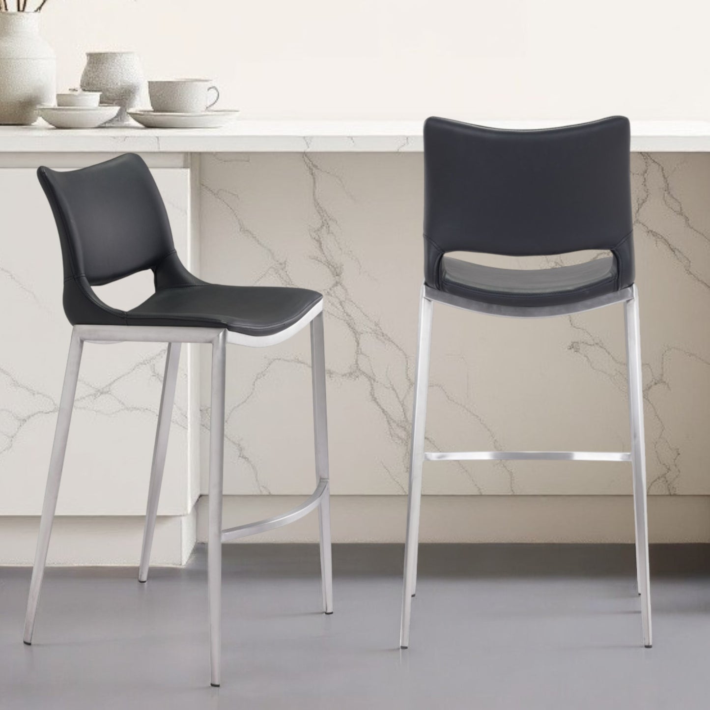 Set of Two Black And Silver Steel Low Back Bar Height Bar Chairs By Homeroots | Bar Stools | Modishstore - 2