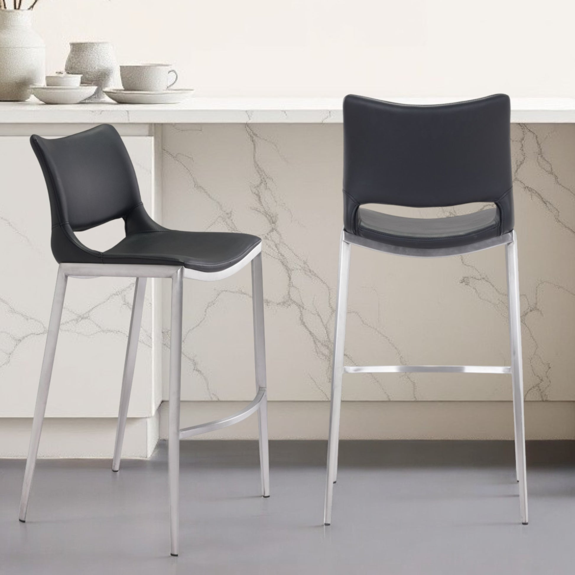 Set of Two Black And Silver Steel Low Back Bar Height Bar Chairs By Homeroots | Bar Stools | Modishstore - 2