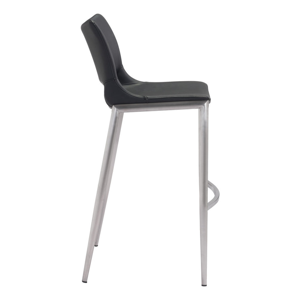 Set of Two Black And Silver Steel Low Back Bar Height Bar Chairs By Homeroots | Bar Stools | Modishstore - 5