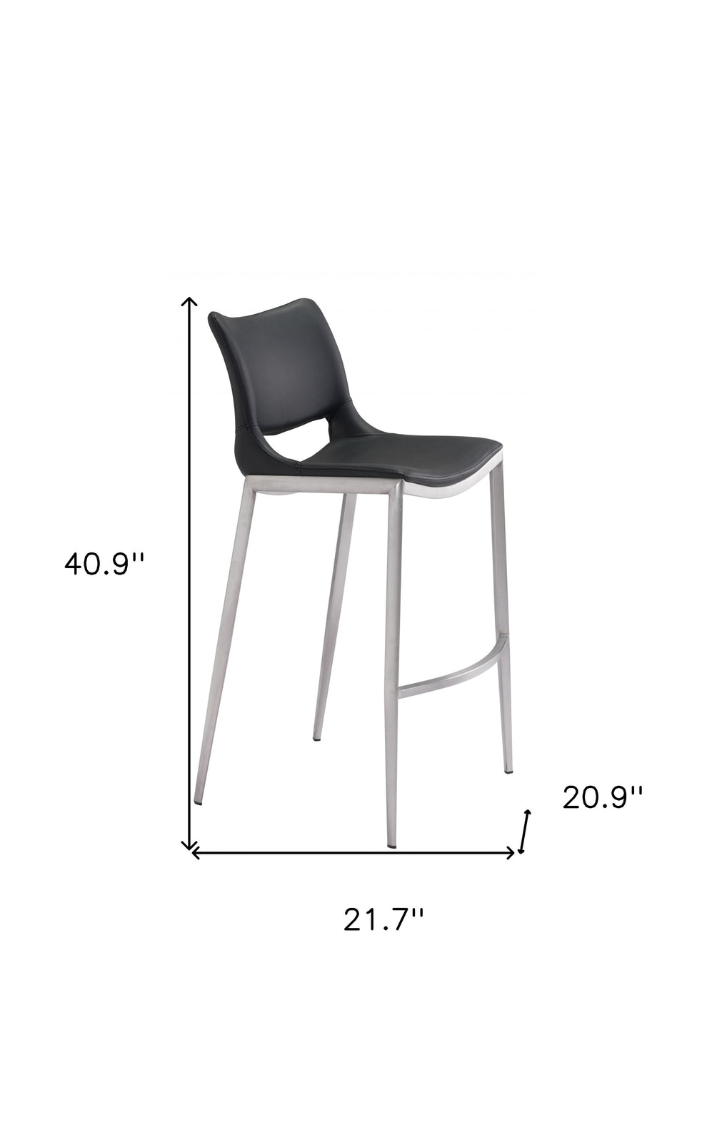 Set of Two Black And Silver Steel Low Back Bar Height Bar Chairs By Homeroots | Bar Stools | Modishstore - 8