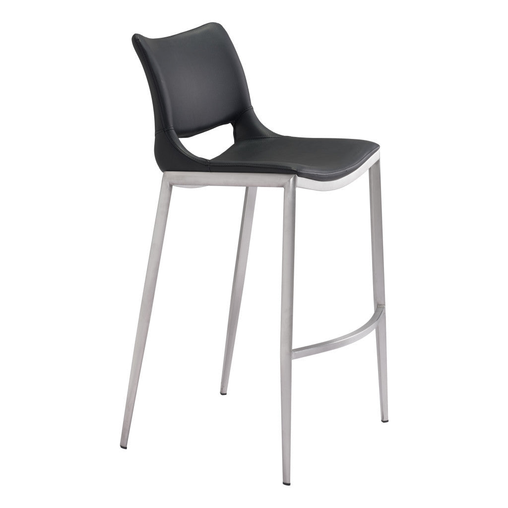 Set of Two Black And Silver Steel Low Back Bar Height Bar Chairs By Homeroots | Bar Stools | Modishstore - 1