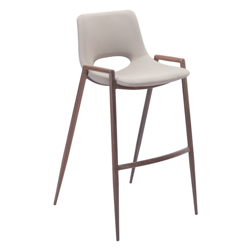 Set of Two Beige And Brown Steel Low Back Bar Height Bar Chairs By Homeroots | Bar Stools | Modishstore - 2