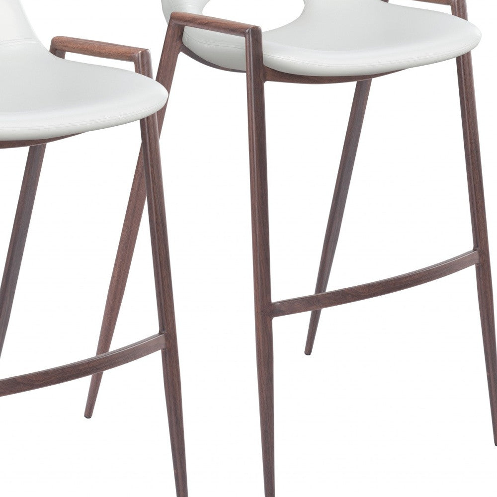Set of Two White And Brown Steel Low Back Bar Height Bar Chairs By Homeroots | Bar Stools | Modishstore - 7