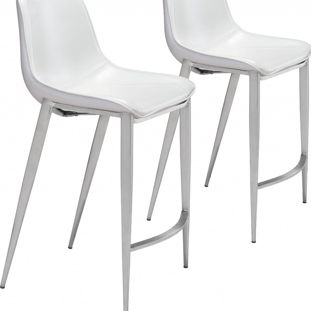 Set of Two White And Silver Steel Low Back Counter Height Bar Chairs By Homeroots | Bar Stools | Modishstore - 7