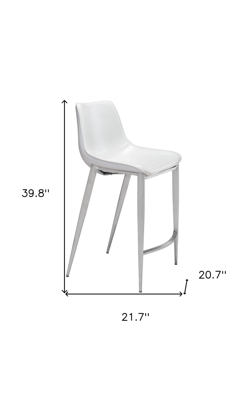 Set of Two White And Silver Steel Low Back Counter Height Bar Chairs By Homeroots | Bar Stools | Modishstore - 8