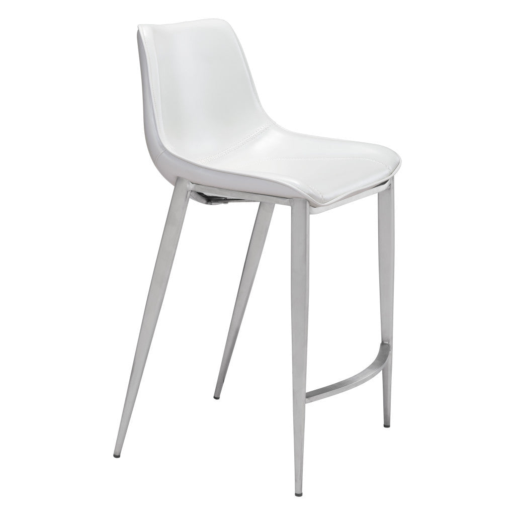 Set of Two White And Silver Steel Low Back Counter Height Bar Chairs By Homeroots | Bar Stools | Modishstore - 1