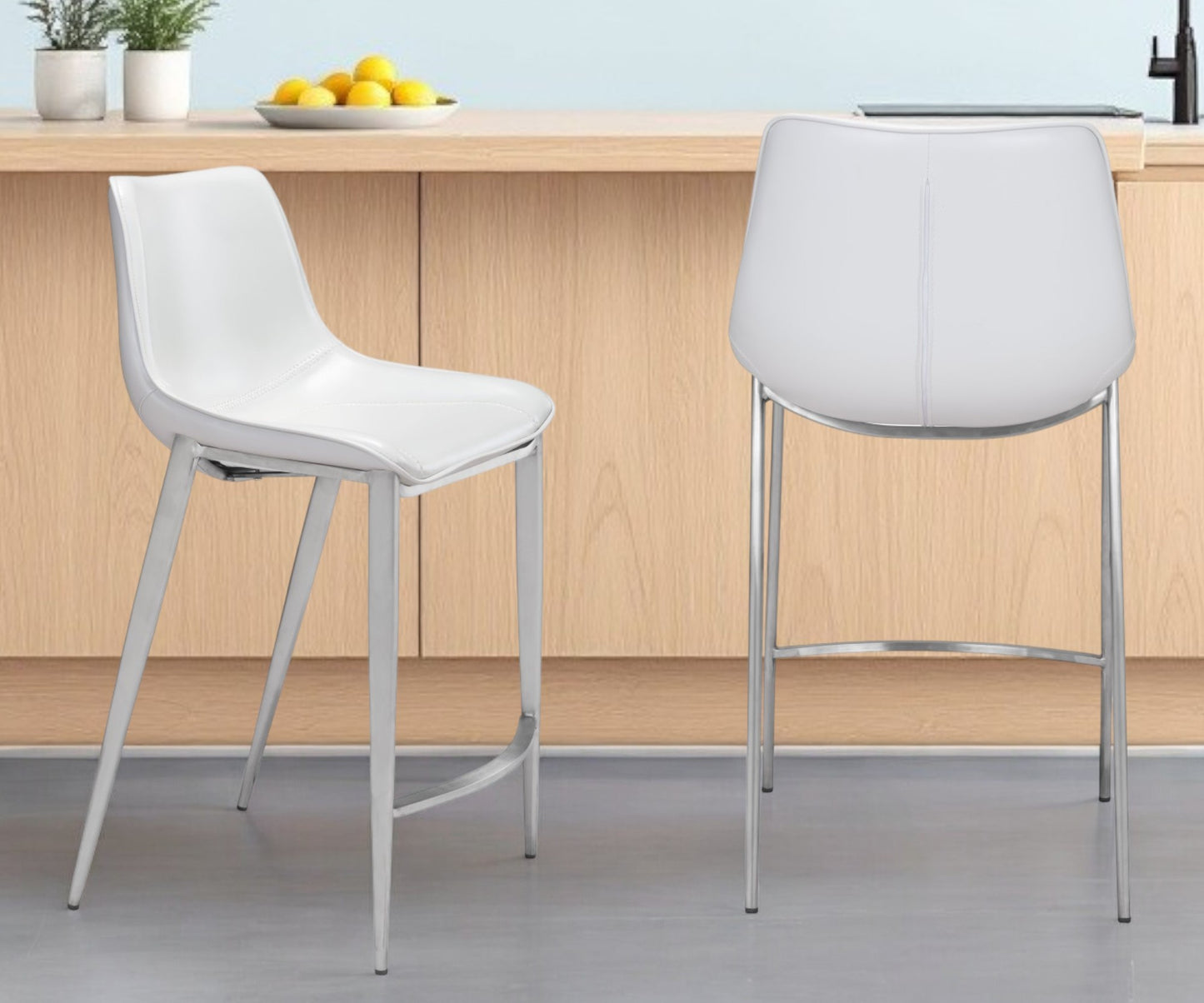 Set of Two White And Silver Steel Low Back Counter Height Bar Chairs By Homeroots | Bar Stools | Modishstore - 2