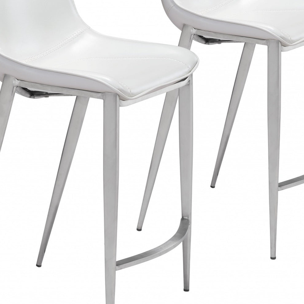 Set of Two White And Silver Steel Low Back Counter Height Bar Chairs By Homeroots | Bar Stools | Modishstore - 6