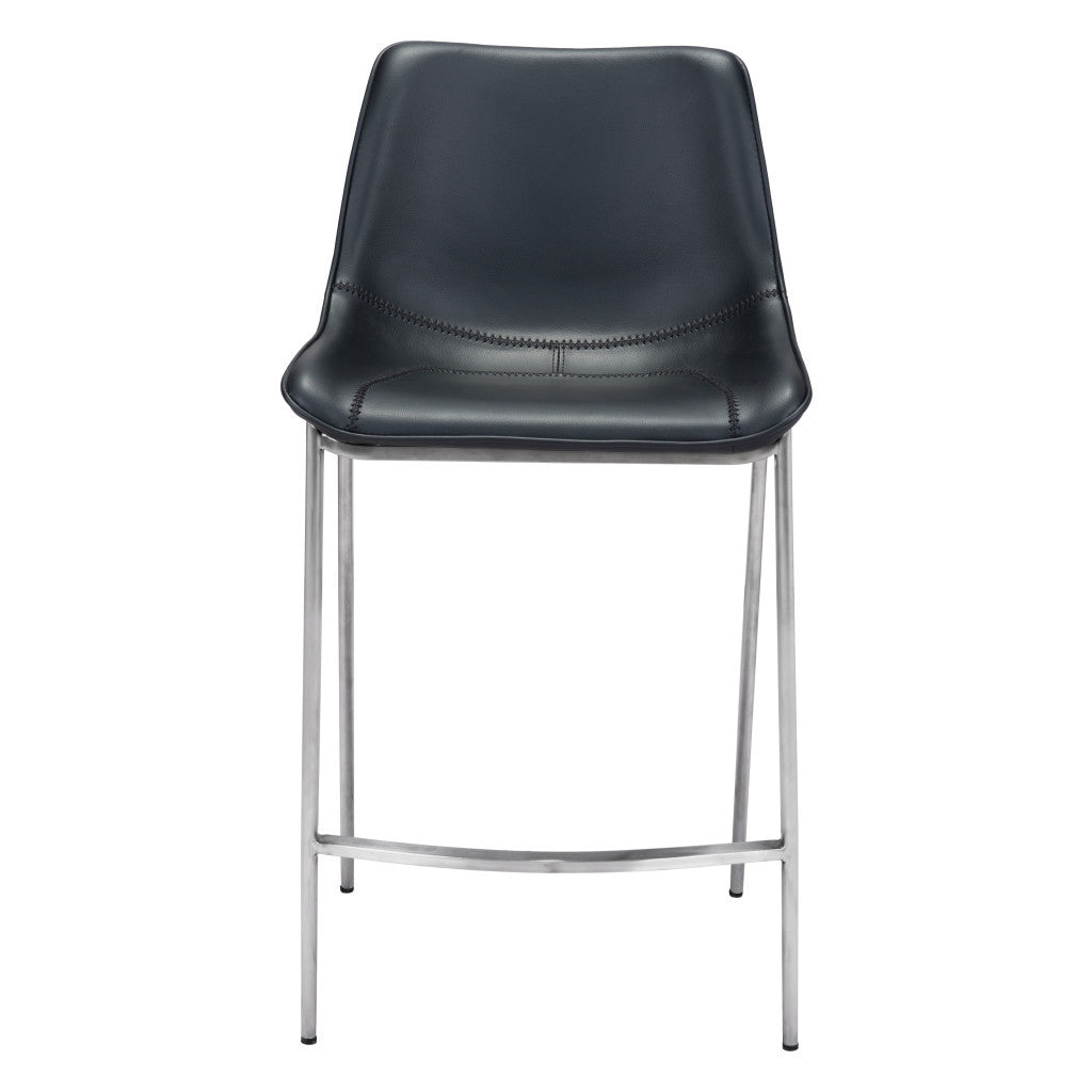 Set of Two Black And Silver Steel Low Back Counter Height Bar Chairs By Homeroots | Bar Stools | Modishstore - 1