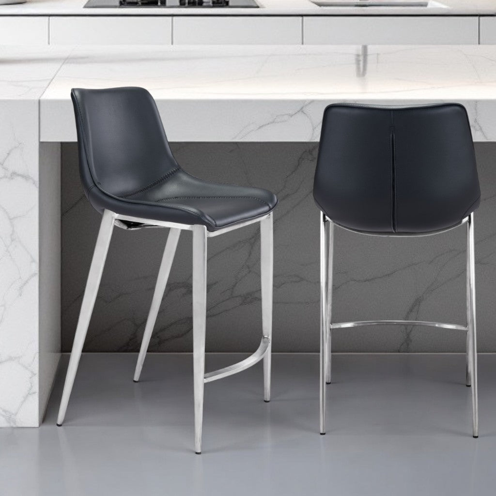 Set of Two Black And Silver Steel Low Back Counter Height Bar Chairs By Homeroots | Bar Stools | Modishstore - 2