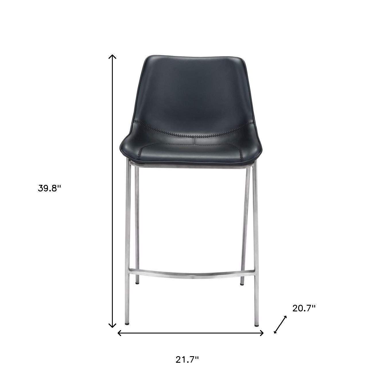 Set of Two Black And Silver Steel Low Back Counter Height Bar Chairs By Homeroots | Bar Stools | Modishstore - 7