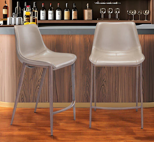 Set of Two Gray and Brown Steel Low Back Counter Height Bar Chairs By Homeroots | Bar Stools | Modishstore - 1
