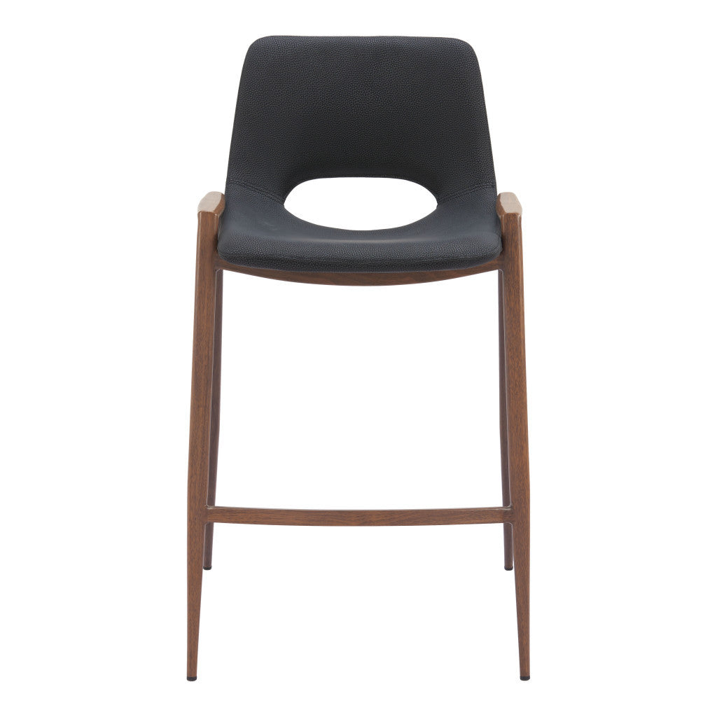 Set of Two Black And Brown Steel Low Back Counter Height Bar Chairs By Homeroots | Bar Stools | Modishstore - 1