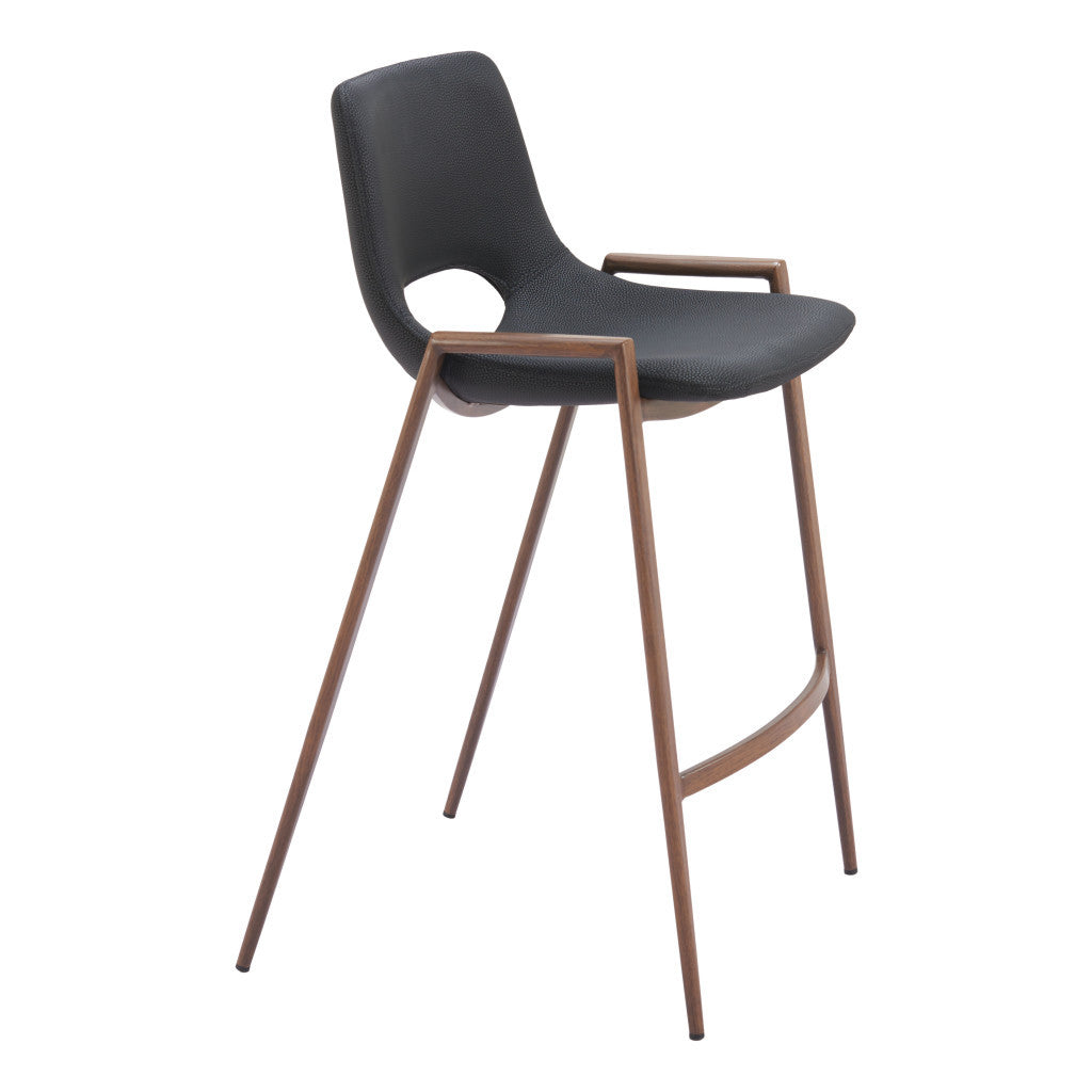 Set of Two Black And Brown Steel Low Back Counter Height Bar Chairs By Homeroots | Bar Stools | Modishstore - 4