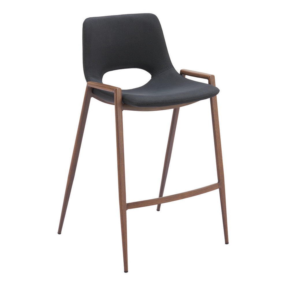 Set of Two Black And Brown Steel Low Back Counter Height Bar Chairs By Homeroots | Bar Stools | Modishstore - 2