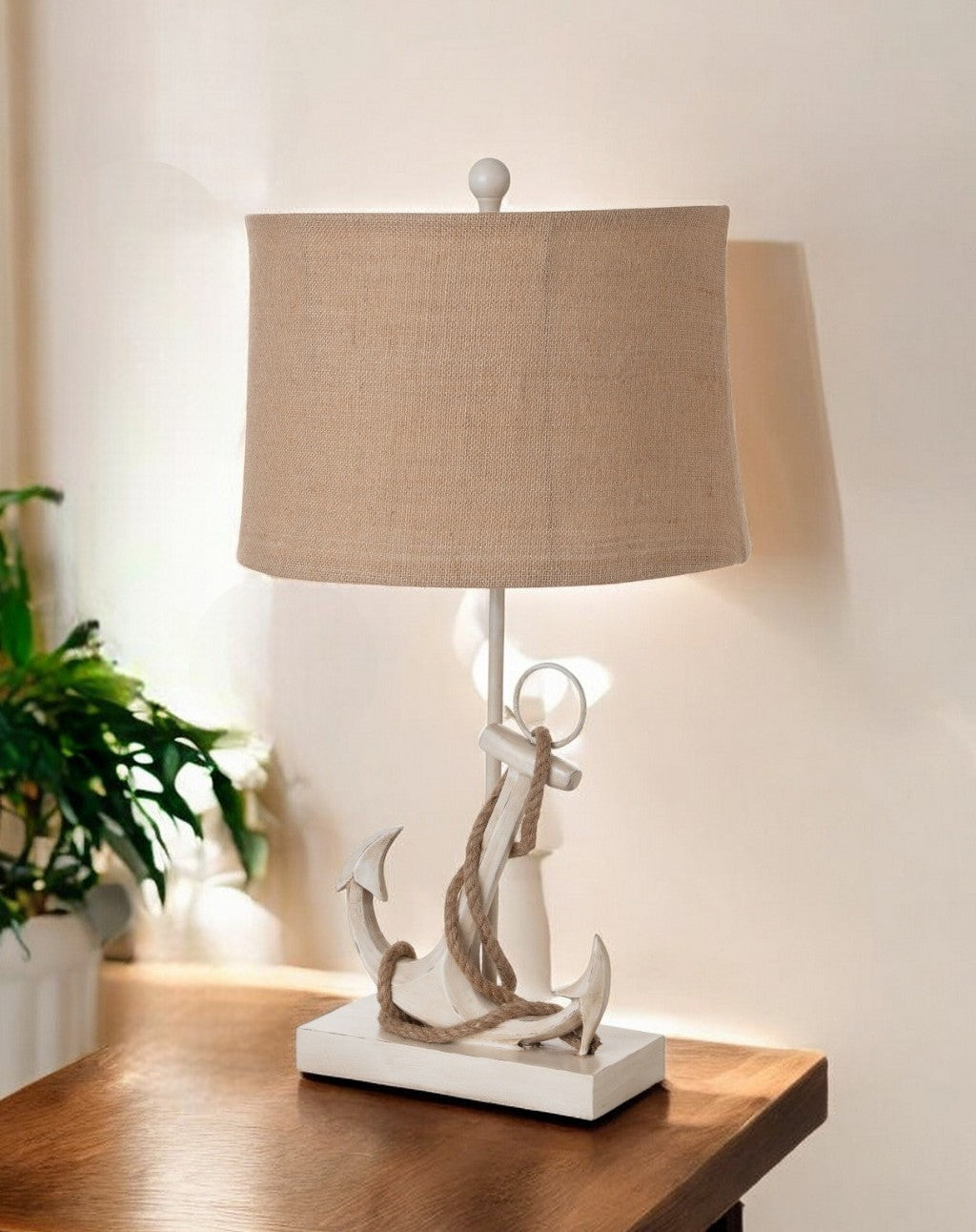 Set of Two Tan and White Anchor Table Lamps By Homeroots | Table Lamps | Modishstore - 1