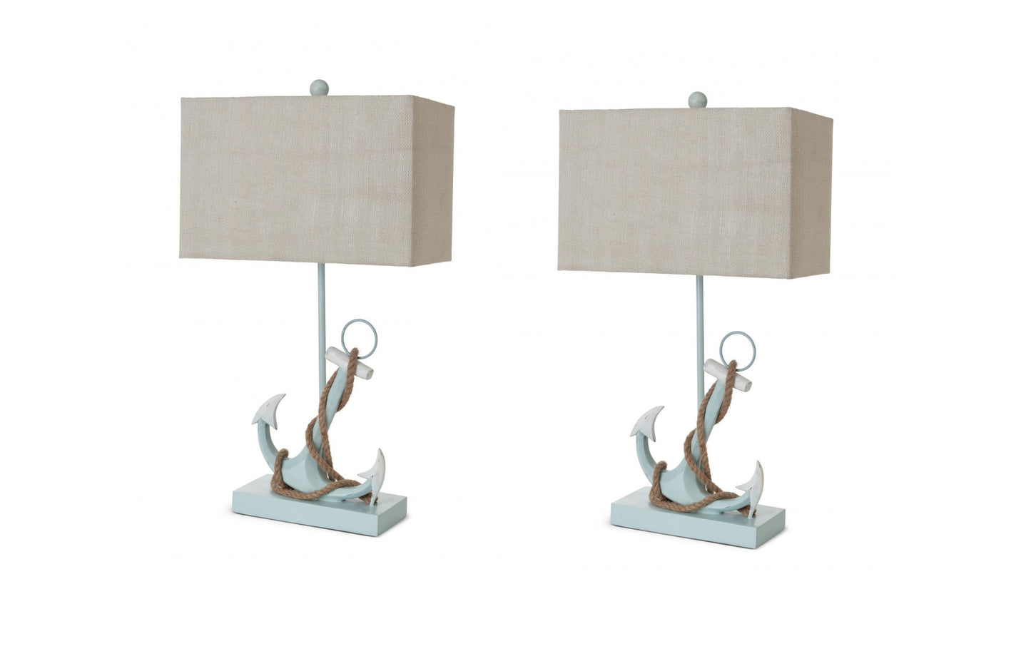 Set of Two Blue Coastal Anchor Table Lamps With Beige Shade By Homeroots | Table Lamps | Modishstore - 5