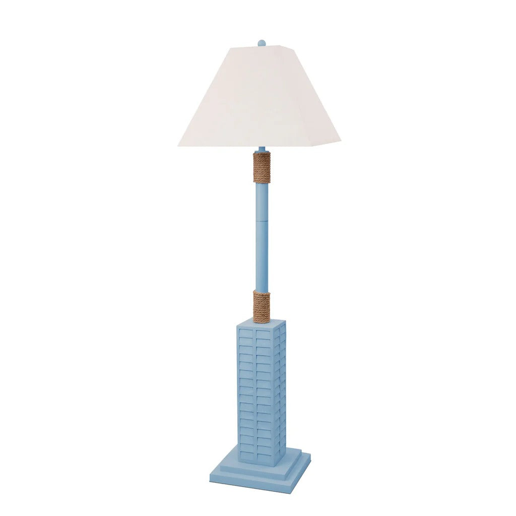 Light Blue Polyresin Floor Lamp With Tan Linen Shade By Homeroots | Floor Lamps | Modishstore - 1