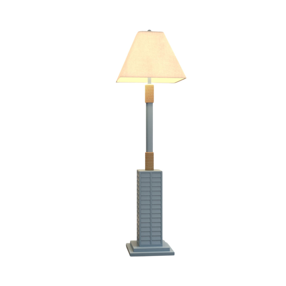 Light Blue Polyresin Floor Lamp With Tan Linen Shade By Homeroots | Floor Lamps | Modishstore - 3