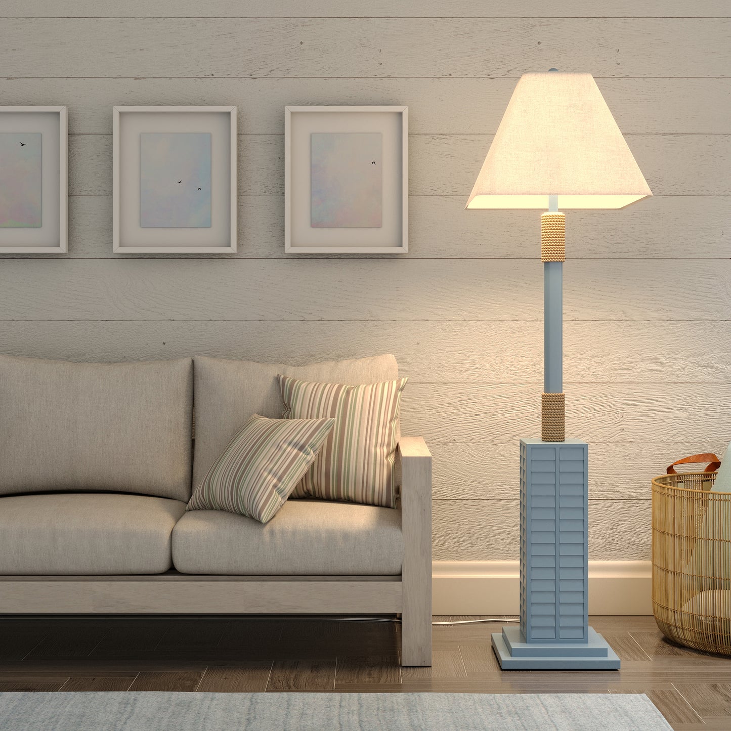Light Blue Polyresin Floor Lamp With Tan Linen Shade By Homeroots | Floor Lamps | Modishstore - 5
