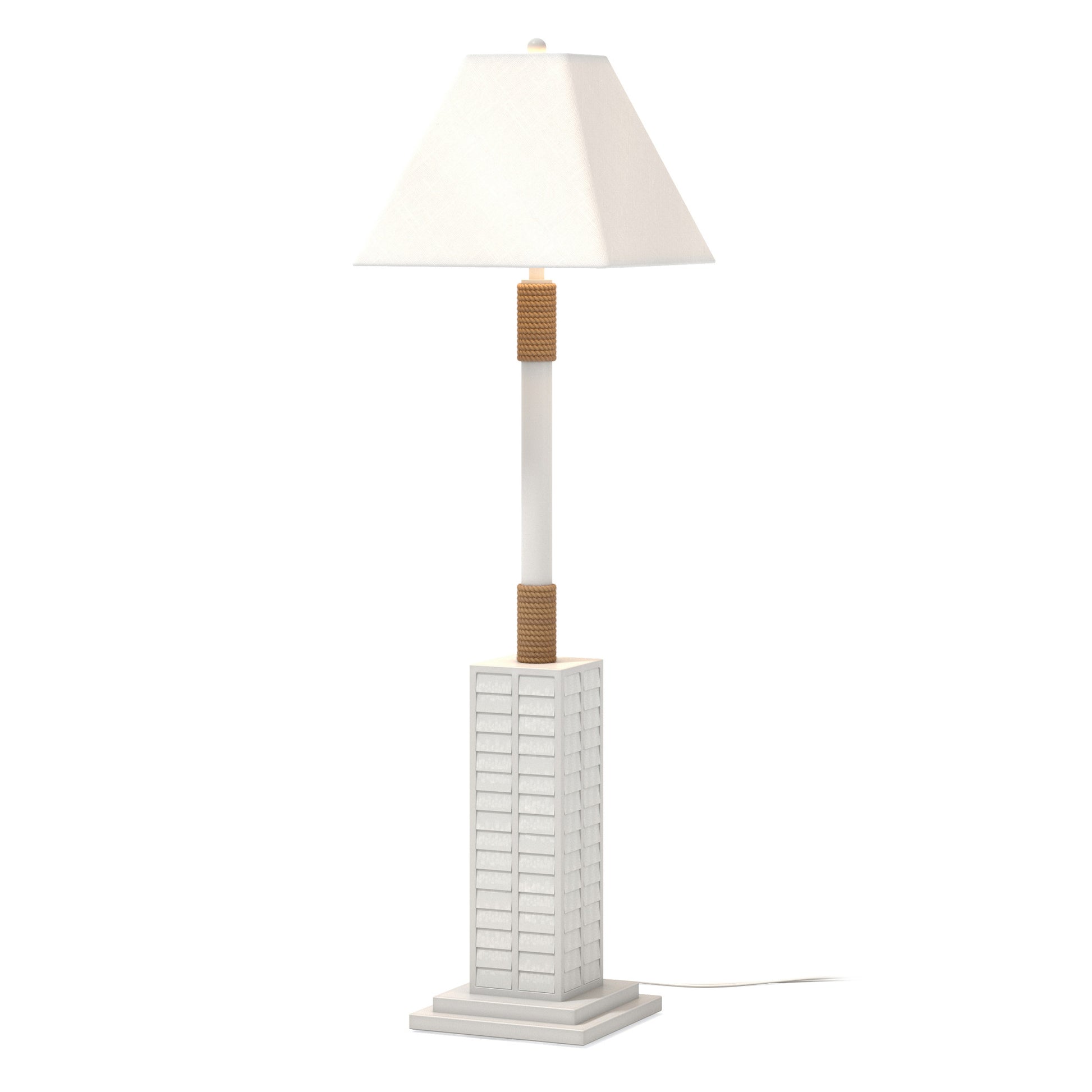 White Polyresin Floor Lamp With White Linen Shade By Homeroots | Floor Lamps | Modishstore - 2