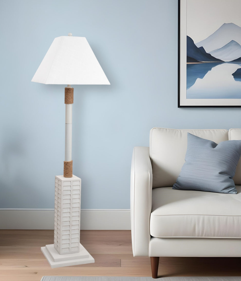 White Polyresin Floor Lamp With White Linen Shade By Homeroots | Floor Lamps | Modishstore - 3
