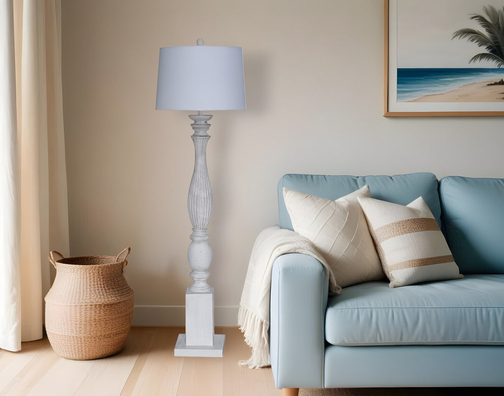White Resin Floor Lamp With White Fabric Drum Shade By Homeroots | Floor Lamps | Modishstore - 3