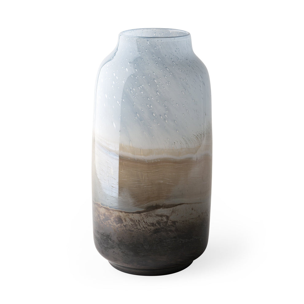 Blue And Beige Abstract Cylinder Crystal Glass Table Vase By Homeroots | Vases | Modishstore - 3