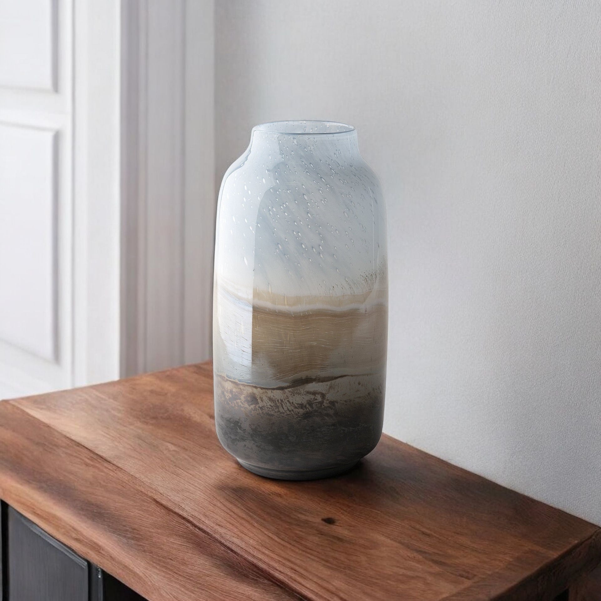 Blue And Beige Abstract Cylinder Crystal Glass Table Vase By Homeroots | Vases | Modishstore - 1