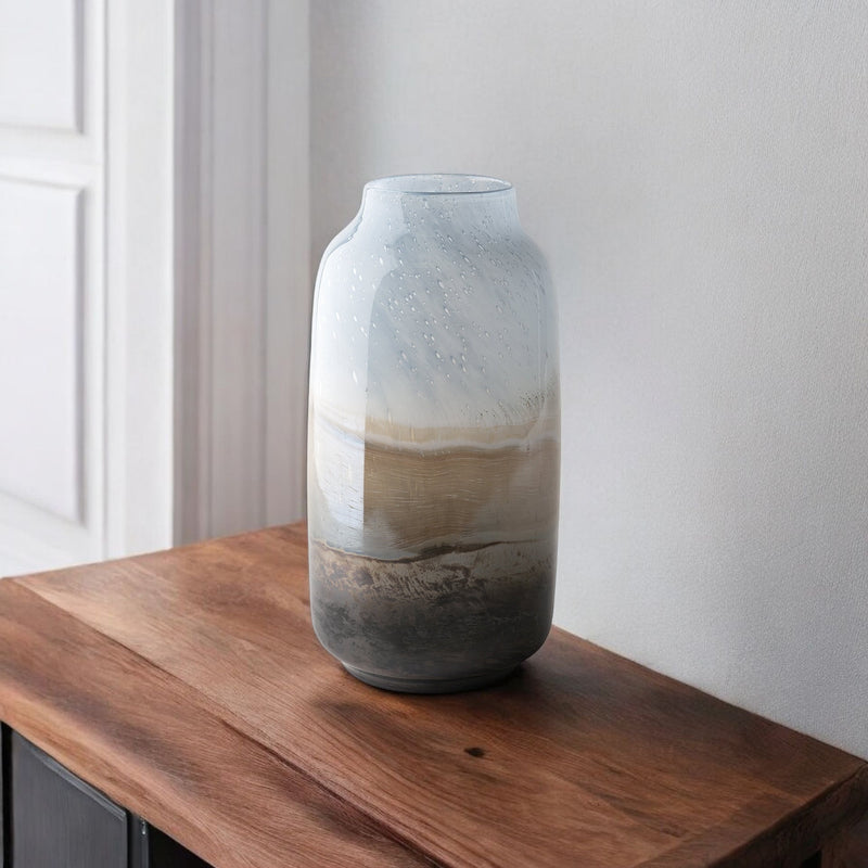 Blue And Beige Abstract Cylinder Crystal Glass Table Vase By Homeroots | Vases | Modishstore - 1