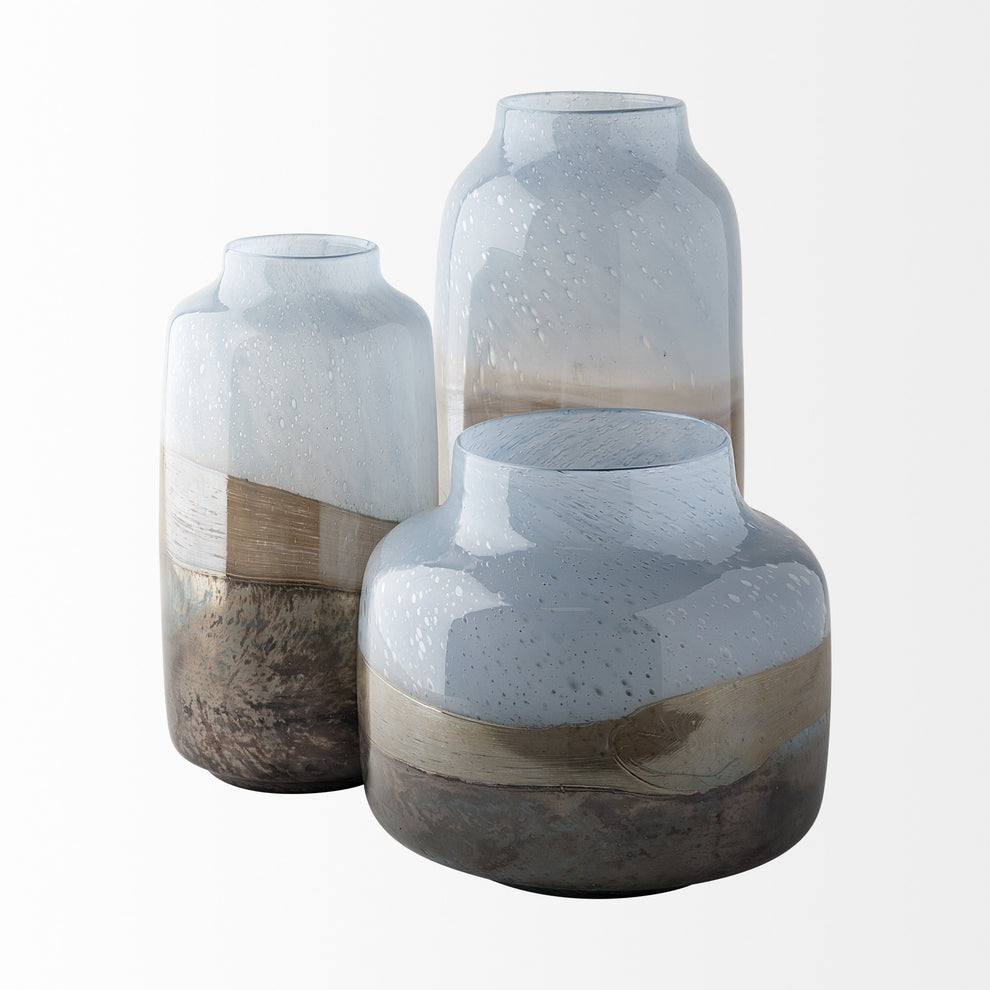 Blue And Beige Abstract Cylinder Crystal Glass Table Vase By Homeroots | Vases | Modishstore - 4