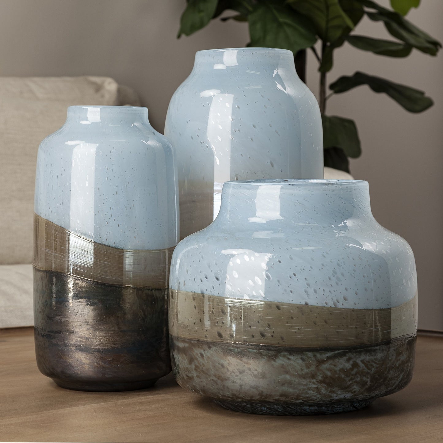 Blue And Beige Abstract Cylinder Crystal Glass Table Vase By Homeroots | Vases | Modishstore - 7