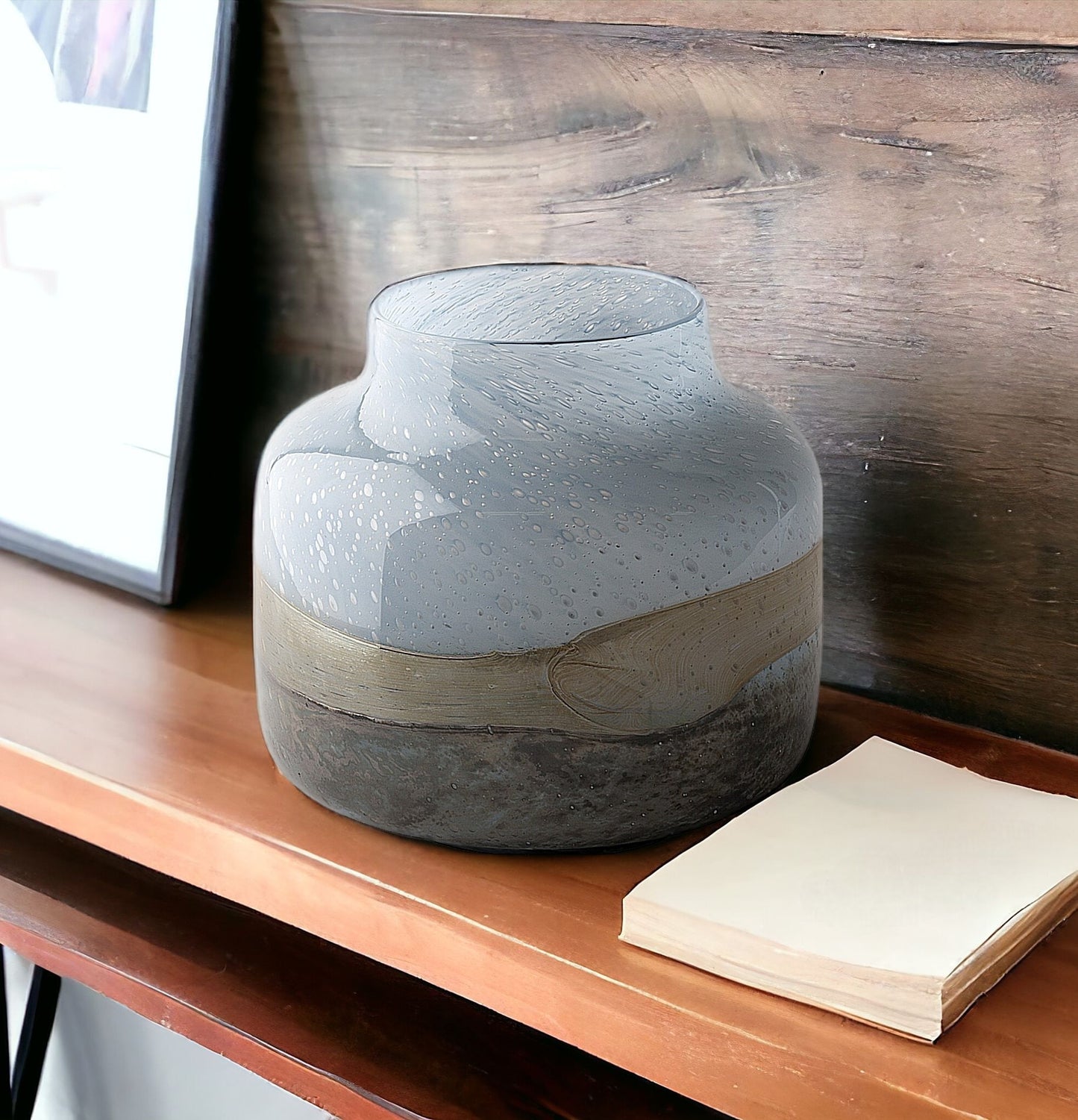 Blue And Brown Abstract Cylinder Crystal Glass Table Vase By Homeroots | Vases | Modishstore - 1