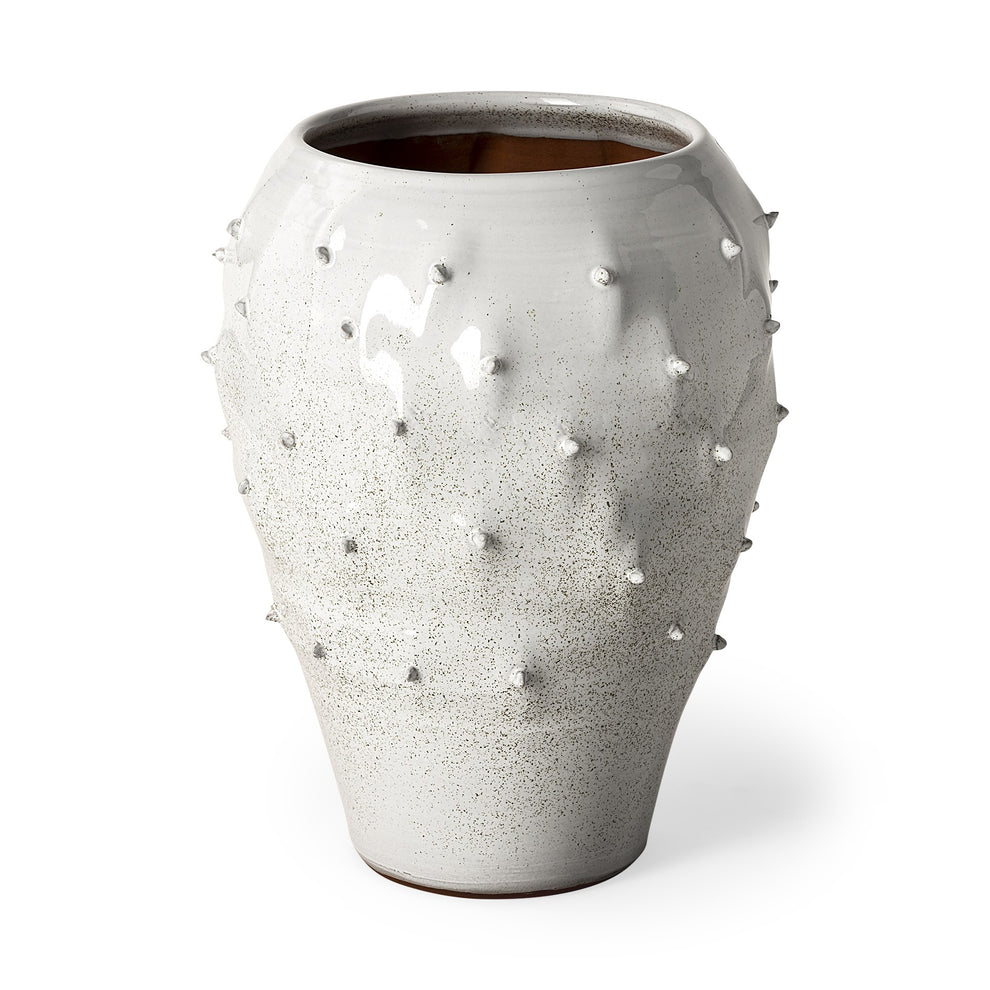 White Abstract Cylinder Ceramic Table Vase By Homeroots | Vases | Modishstore - 3