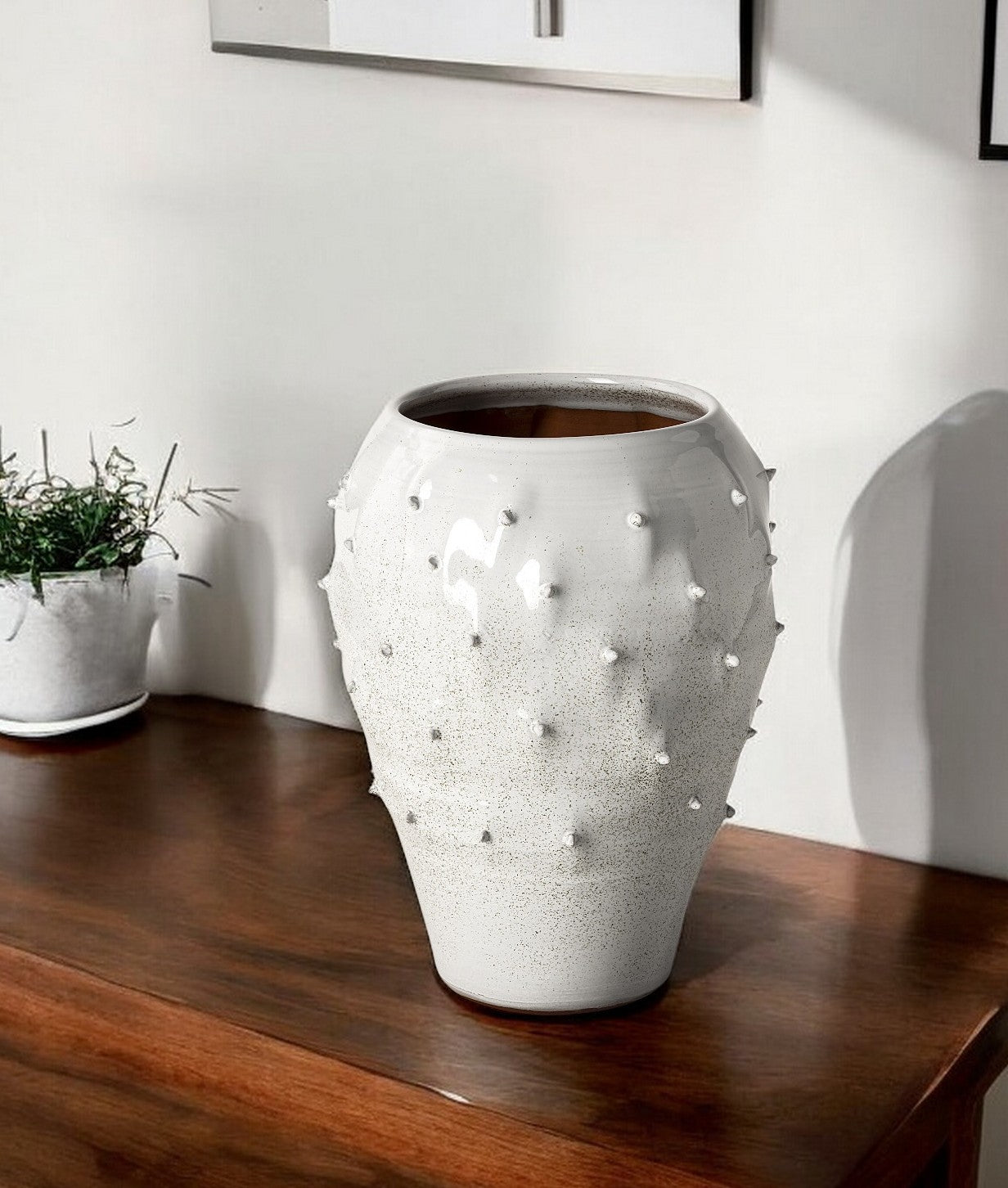 White Abstract Cylinder Ceramic Table Vase By Homeroots | Vases | Modishstore - 1