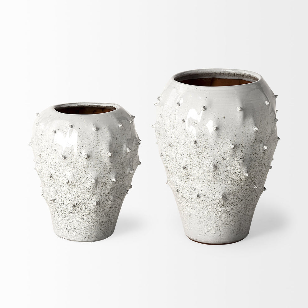 White Abstract Cylinder Ceramic Table Vase By Homeroots | Vases | Modishstore - 4