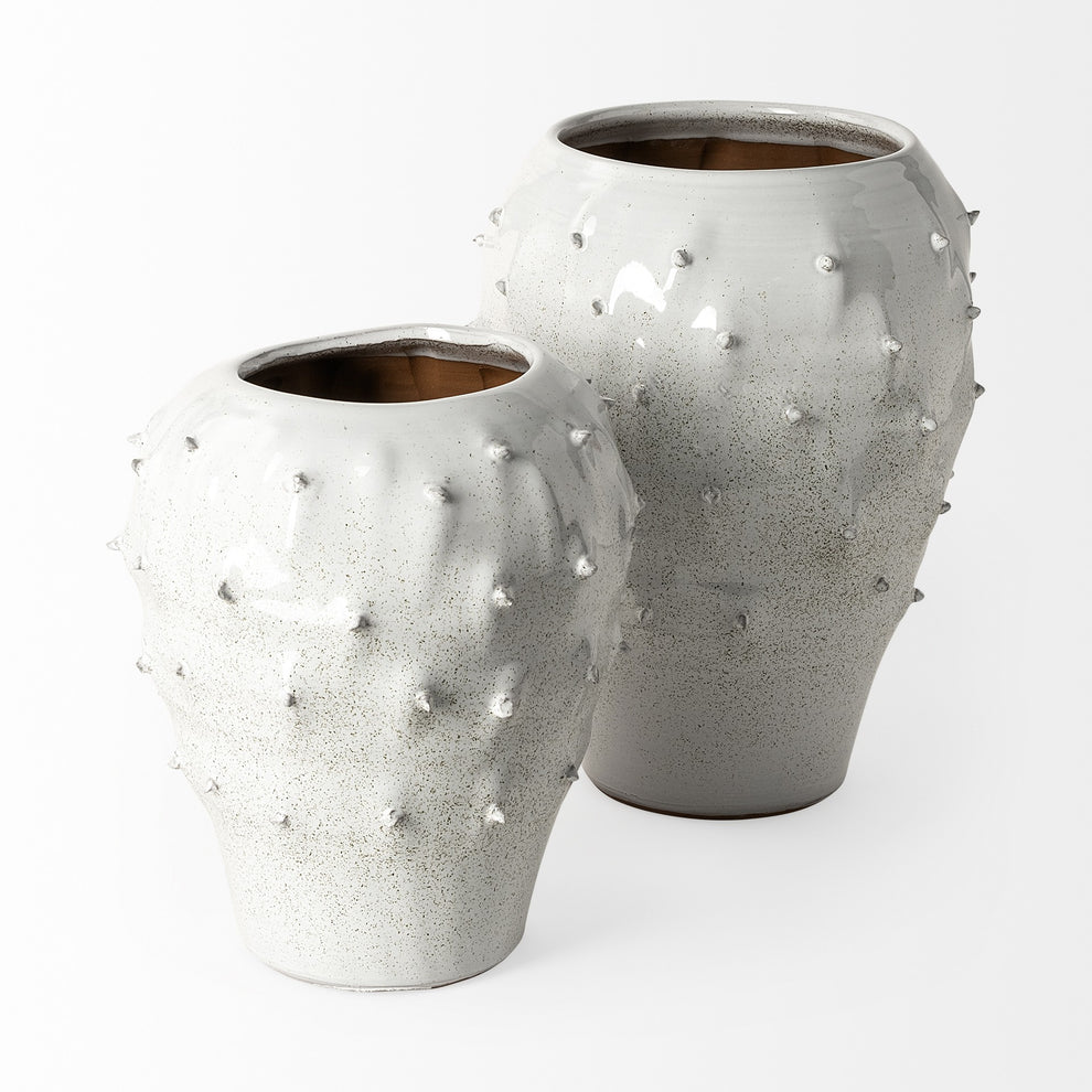 White Abstract Cylinder Ceramic Table Vase By Homeroots | Vases | Modishstore - 2